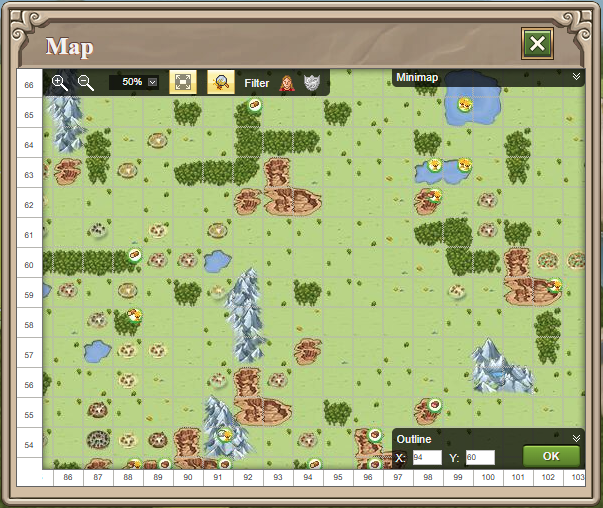 TBot2 Travian bot map view showing automated farming and oasis raids